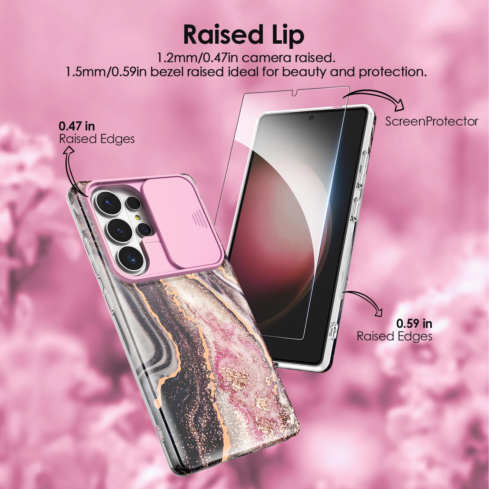 SHEDEER Kompatybilne z Samsung Galaxy S26 Ultra, etui z przesuwaną osłoną aparatu + ochraniacz ekranu, przednie ramy TPU, odporne na wstrząsy i zarysowania, głęboka czerń