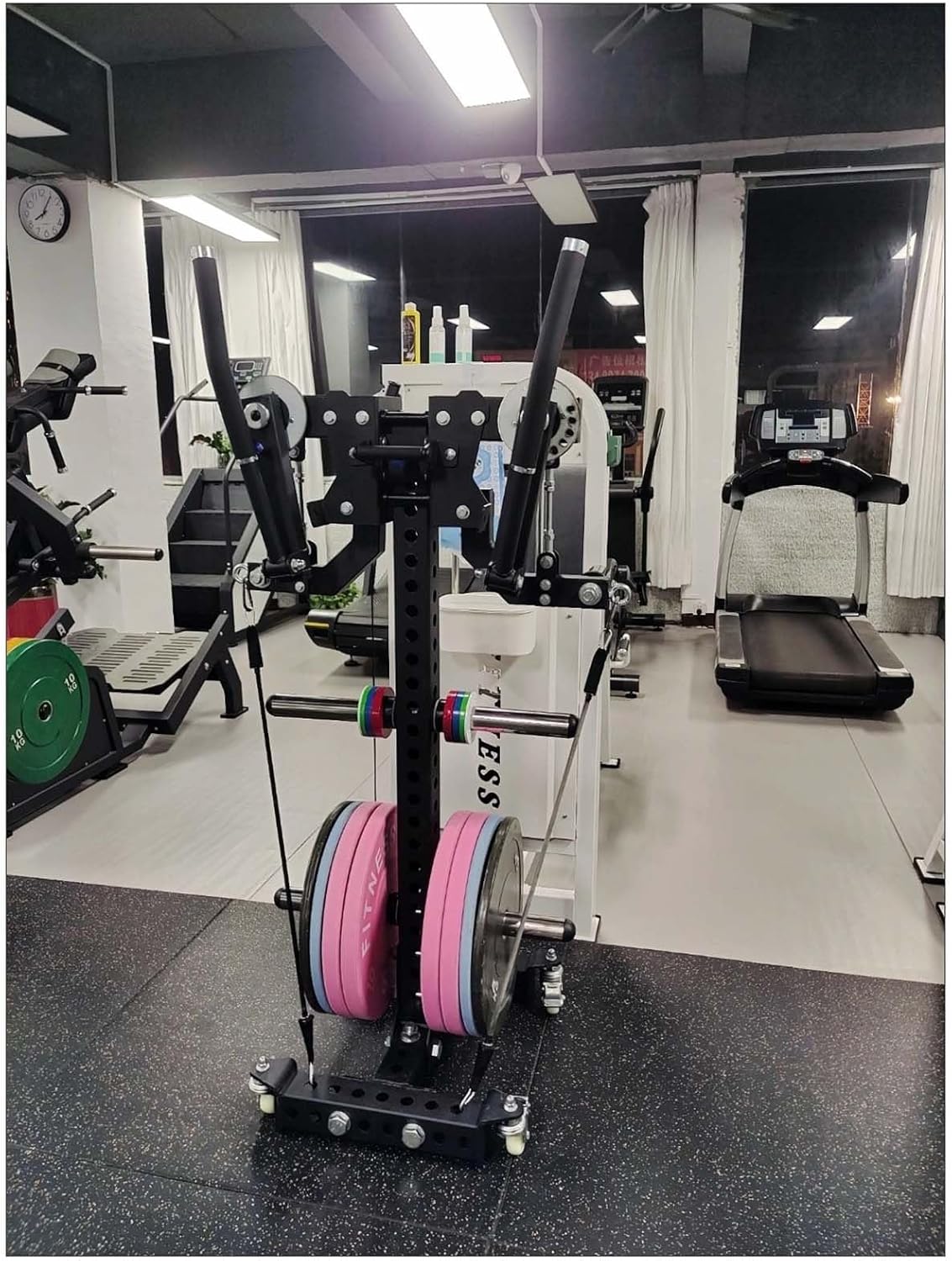 Heavy Duty Removable 2 in1 Dual-Function Chest Fly and Squat Power Rack Weight Plate Tree with Transport Wheels, Upper Body Strength Training Equipment for Home Gym