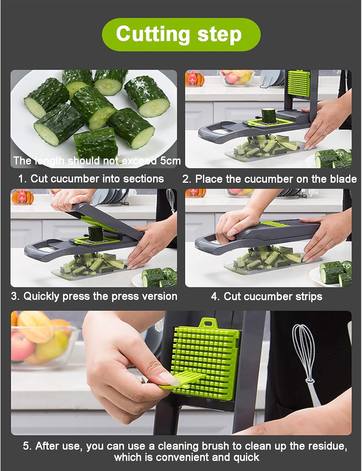 Kitchen Vegetable Chopper Manual Onion Mincer Chopper Cutter with Container and Drain Basket Mandolin Slicer Dicer Food Salad Chopper Spiralizer for Tomato Potato Fruit Garlic-Black 31 x 12 x 11 cm