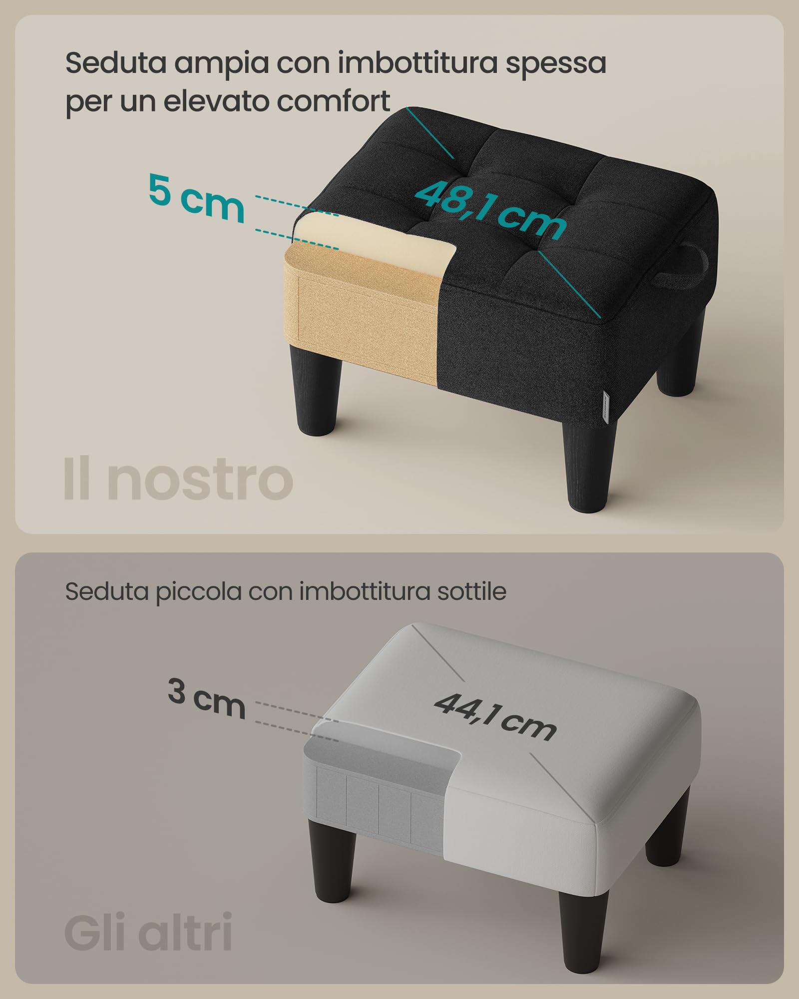 SONGMICS Sgabello Pouf Contenitore, Poggiapiedi in Tessuto Simil Lino, Imbottitura Spessa, Portata Fino a 150 kg, per Soggiorno, Camera da Letto, Ingresso, Nero Inchiostro LOM502B01