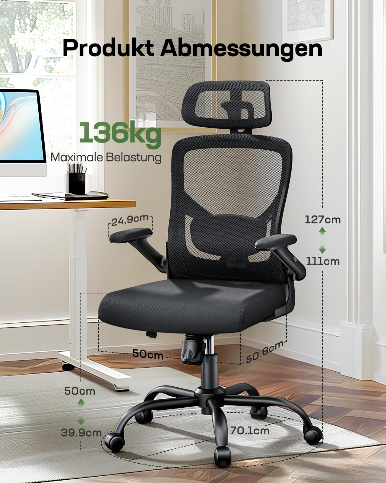 Marsail Sedia da ufficio ergonomica: sedia da scrivania ergonomica con