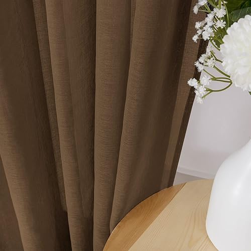 Miniatura 105 de Tollpiz Cortinas traslúcidas de lino con textura para sala de estar, cortinas traslúcidas filtrantes de luz con bolsillo para barra, cortinas