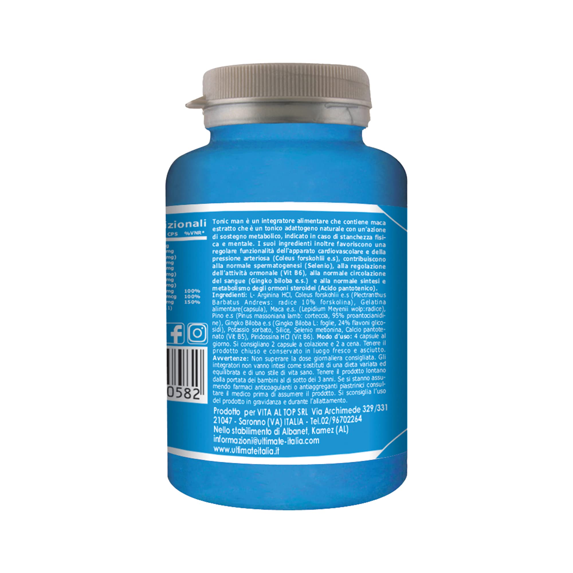 Ultimate Italia - Tonic Man integratore con arginina, maca e selenio per la virilità e la fertilità maschile - 80 compresse - favorisce la spermatogenesi, senza glutine e lattosio