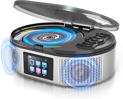 Reproductor de CD portátil con altavoces estéreo duales, 4000 mAh recargable de escritorio Bluetooth 5.3 Boombox para el hogar y el automóvil, radio