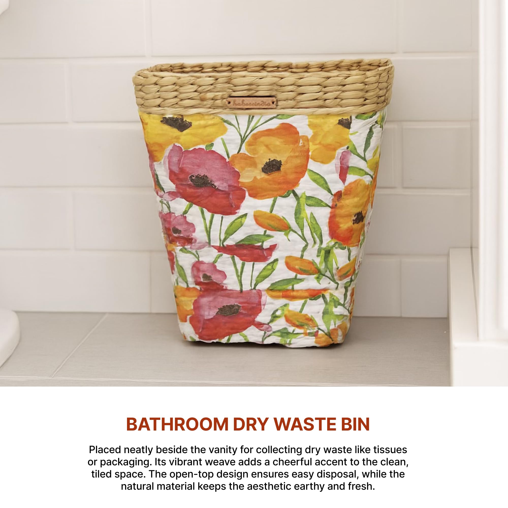 Habere India-All the Cultures Fabricating India Waste Bin | Paper Bin | Home & Office Dustbin | Trash Can Basket | Trashcan for Dry Waste | Seagrass Dustbin (Design 01- L26 x W26 x H25 cm) 2