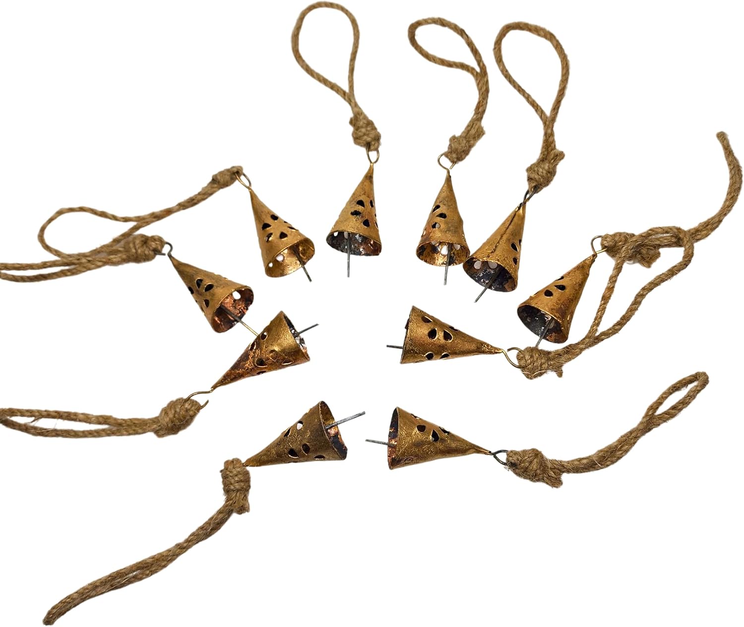 Rusty Harmony Cow Bells 10 Pieces - Vintage Handmade Rustic Lucky Christmas Hanging 2 Inch Bells (Cone Shape)