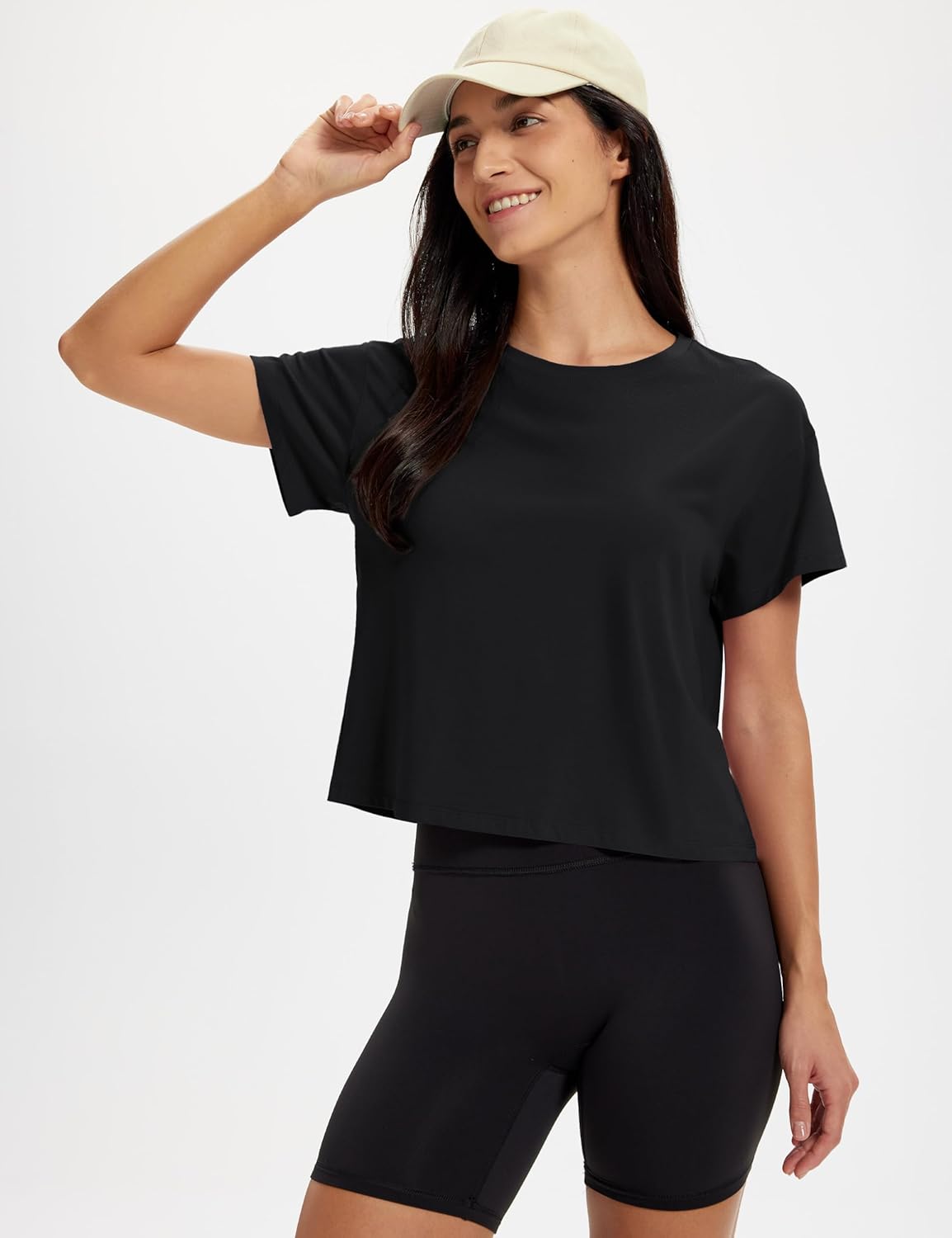 MAGCOMSEN Workout Crop Tops for Women Short Sleeve Cotton Athletic Yoga Top Loose Casual Crewneck Cropped T Shirts - Image 2