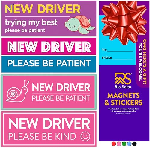 Miniatura 67 de Rio Salto Paquete de 4 divertidos imanes grandes para automóvil con texto en inglés "Please Be Patient", letrero magnético de seguridad para Novato