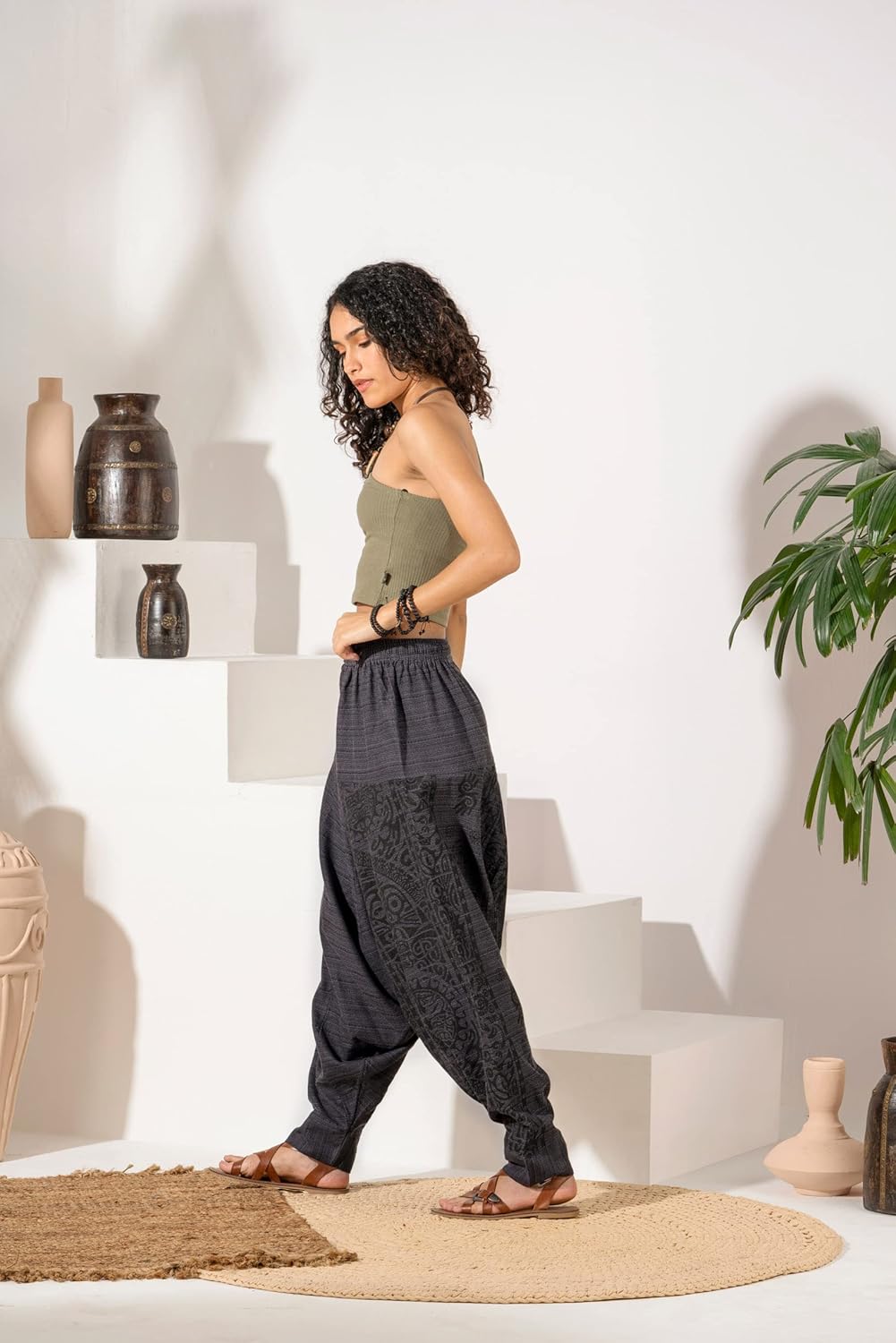 The Veshti Company Women's Printed Harem Pants - Boho Yoga Baggy Pants with Elastic Waist & Drawstring, Hippie Lounge Pants - Image 4