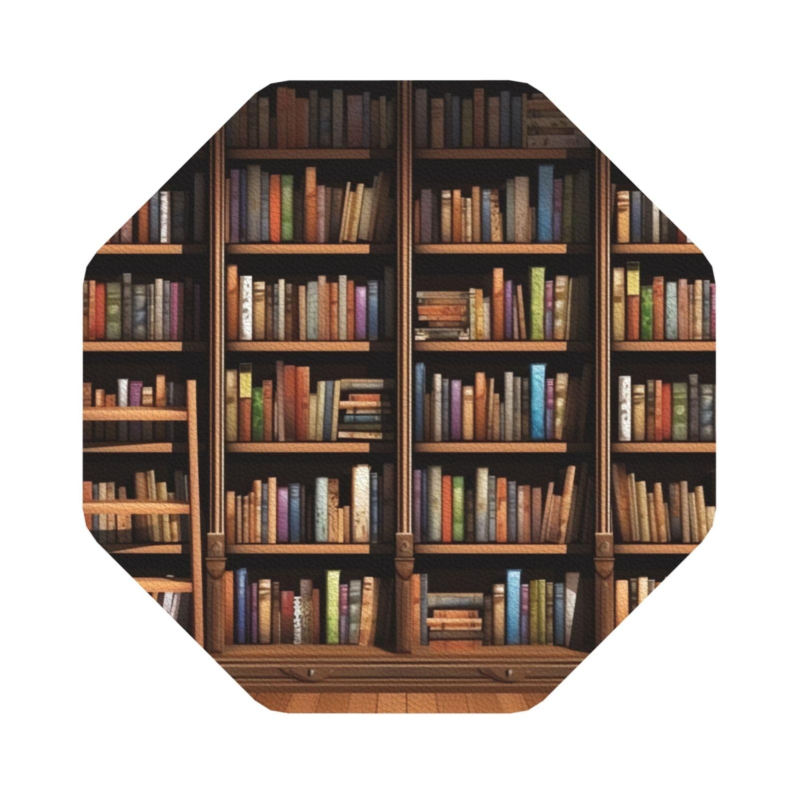 Fodpand Octagon Library Bookshelf Drink Coasters Set Of 4, Heat Resistant Leather Coasters Fuuny Bar Beer Beverage Coaster For Drinks, Absorbent Cup Mat For Tabletop Protection, Housewarming Gift