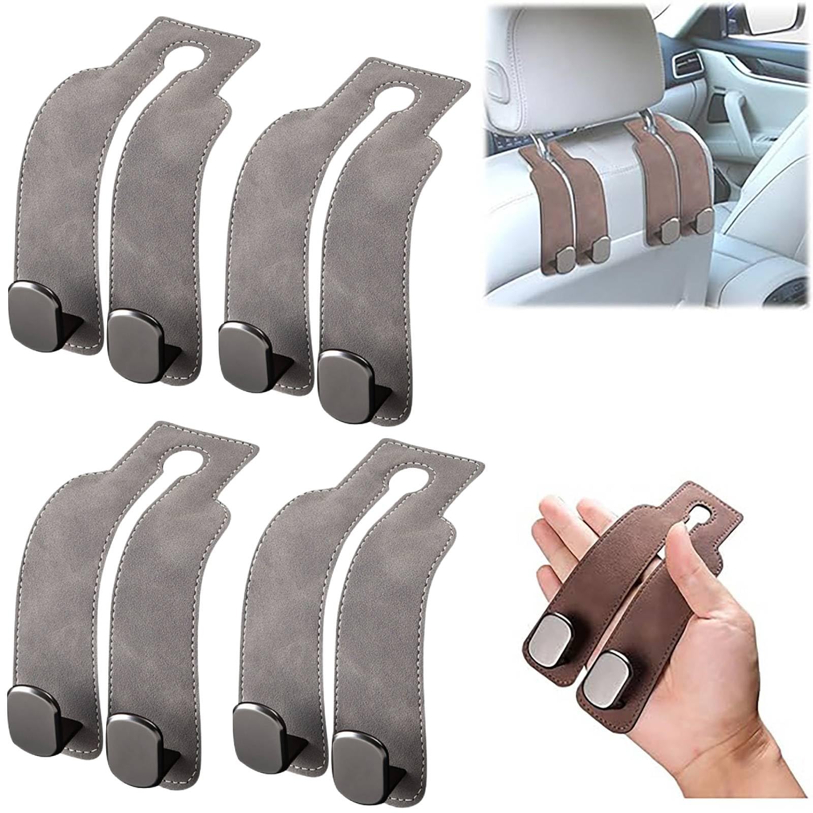 Headrest Hooks for Car, Car Seat Hooks for Headrest, Twin Hook Leather Car Headrest Hangers for Purses, Bags, Bottles, Seat Back Storage (Black 4pcs) — view 7