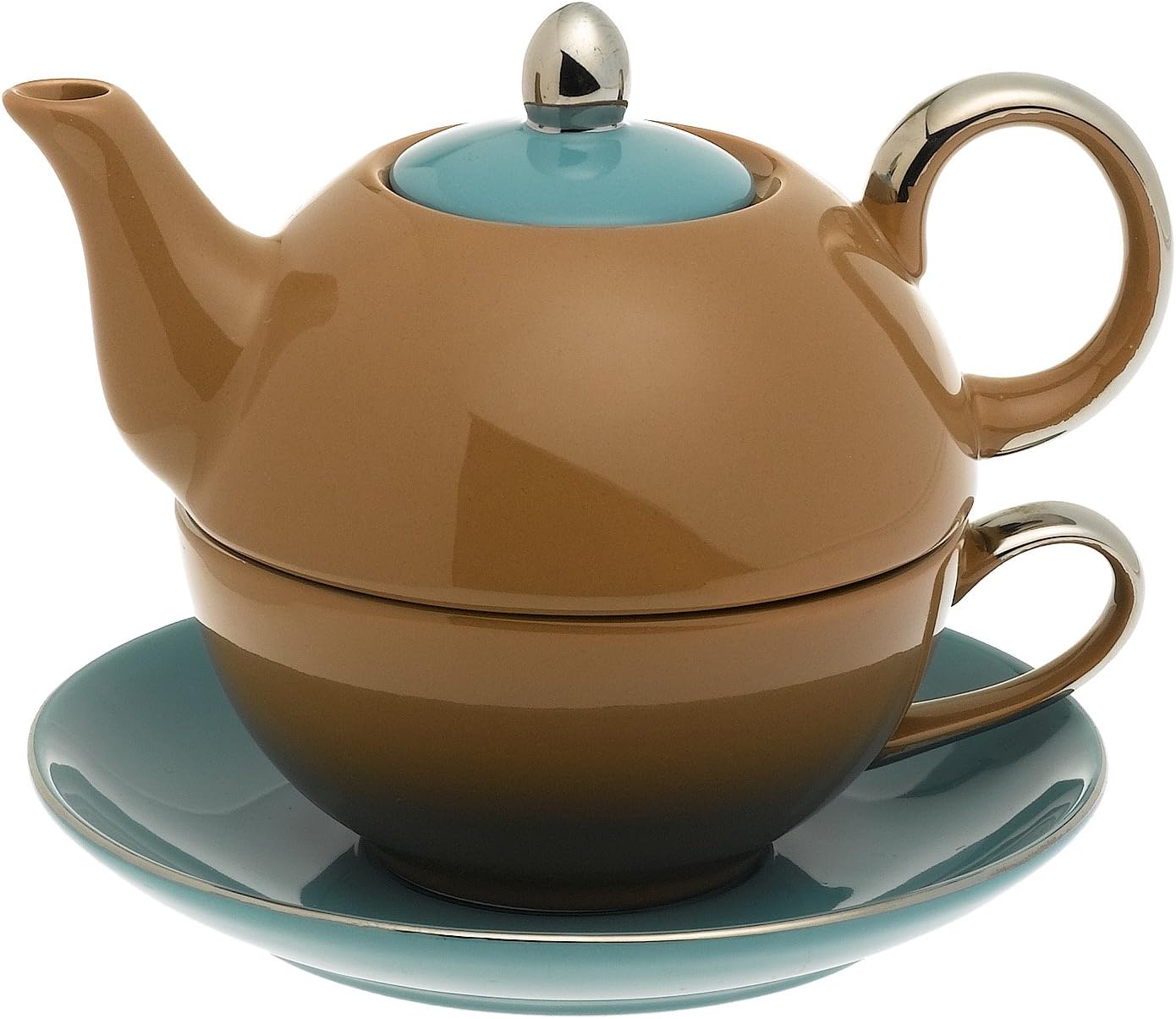 Classic Coffee & Tea by YEDI Siena 3-Piece Tea For One Set, Brown/Teal