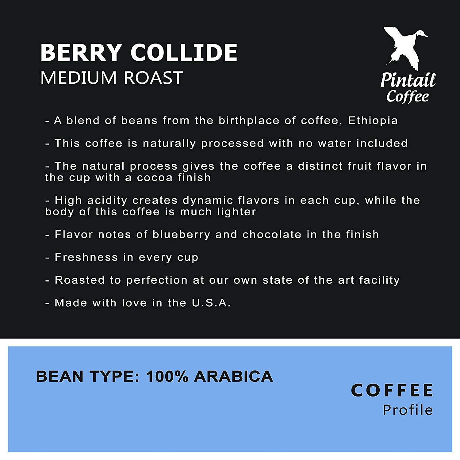 Pintail Coffee - Ethiopian "Berry Collide" Medium Roast, Whole Bean Coffee, 12oz bag