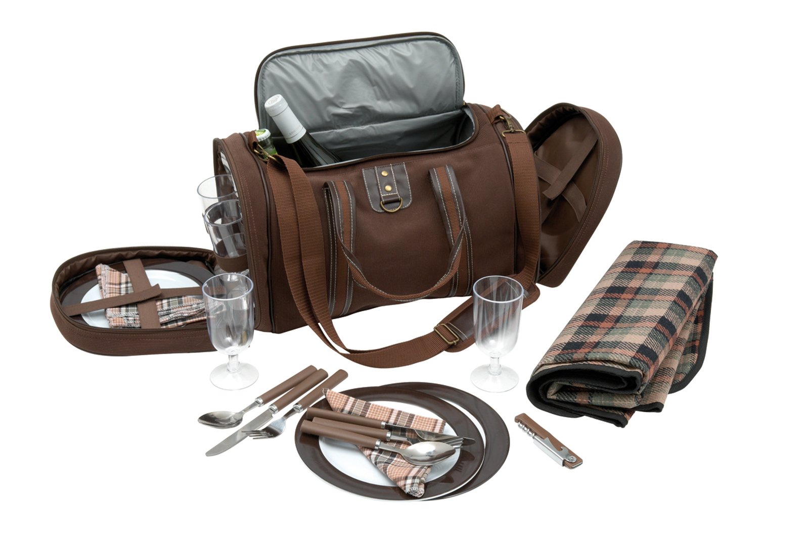 Picknicktasche mit Campinggeschirr Picknickkorb 29 teilig Umhängetasche 45 x 25 x 24 cm Braun