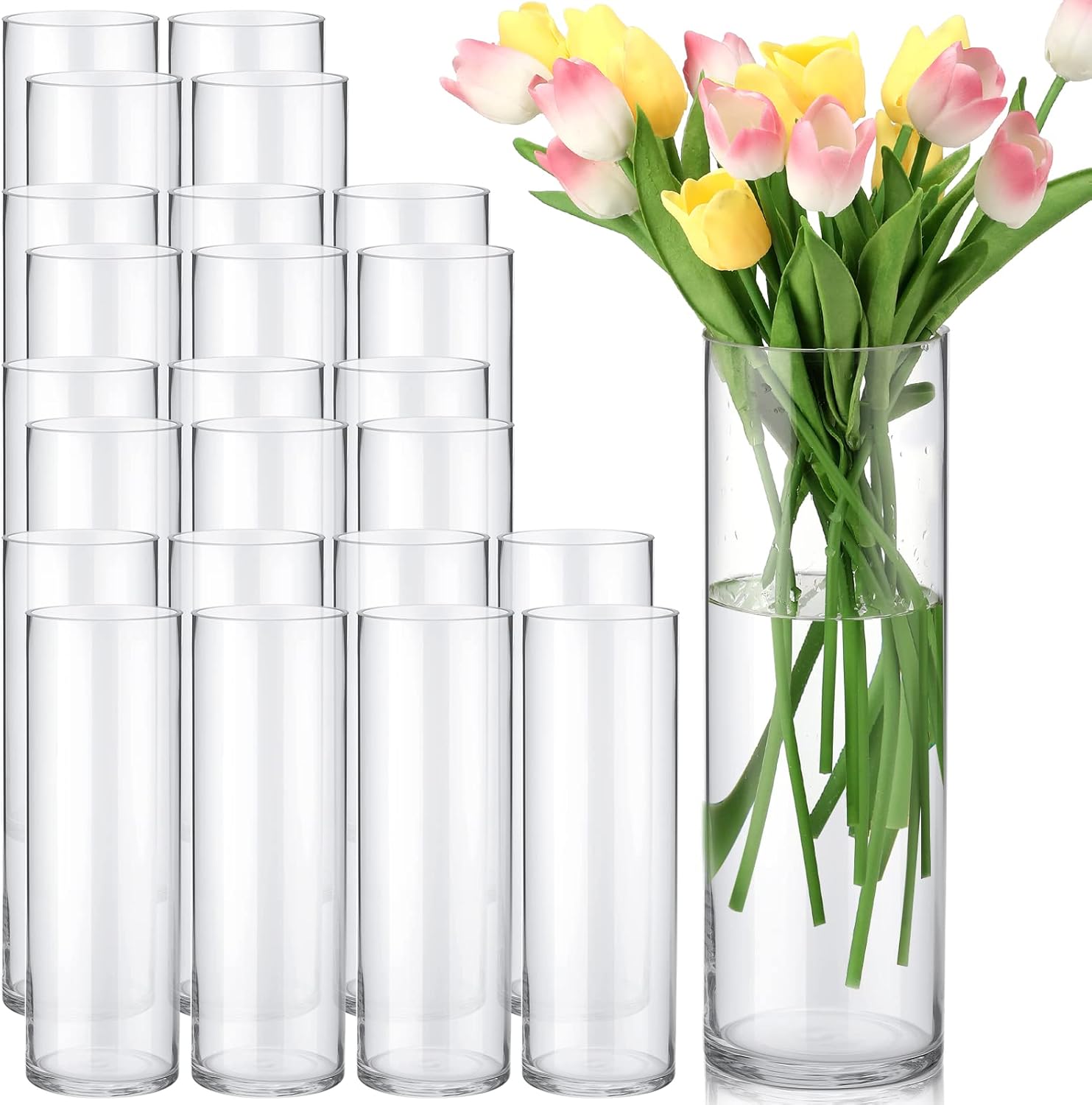 24 Pack Glass Cylinder Vases Tall Vases for Centerpiece