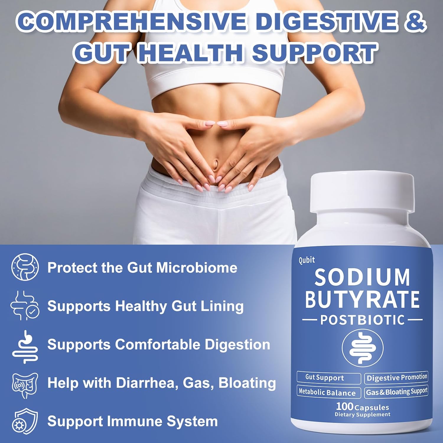 Sodium Butyrate Supplement – Postbiotic for Gut Health, Supports Digestion, IBS, Leaky Gut & Stomach Comfort – Low Odor, Easy to Swallow, No Side Effects – 100 Vegan Capsules - Image 2