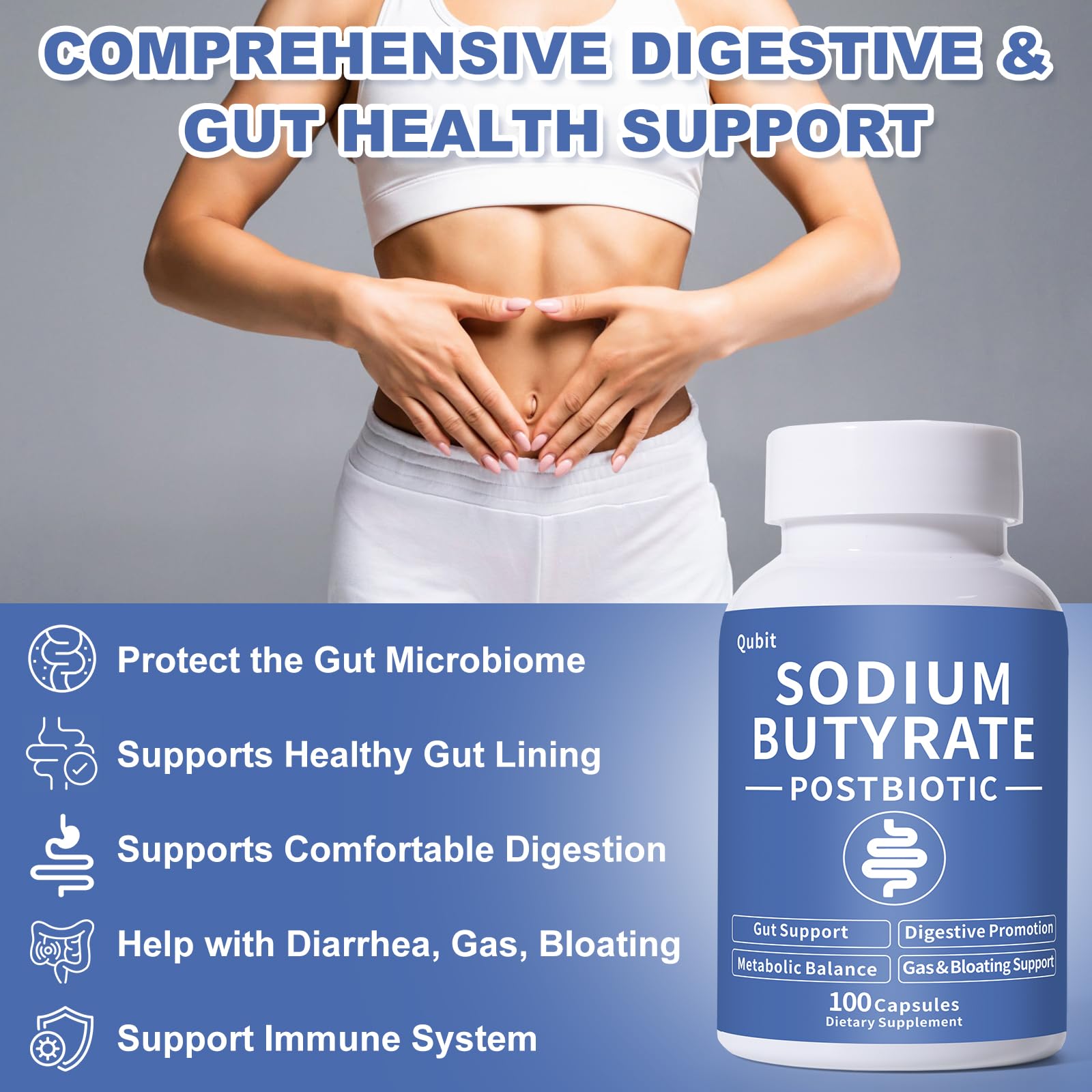 Sodium Butyrate, Butyrate Gut Health Supplement, Postbiotic for Gut, Stomach & Digestive, Support IBS, Leaky Gut, Gas & Bloat, Low Odor, 100 Vegan Capsules — Amazon image 3