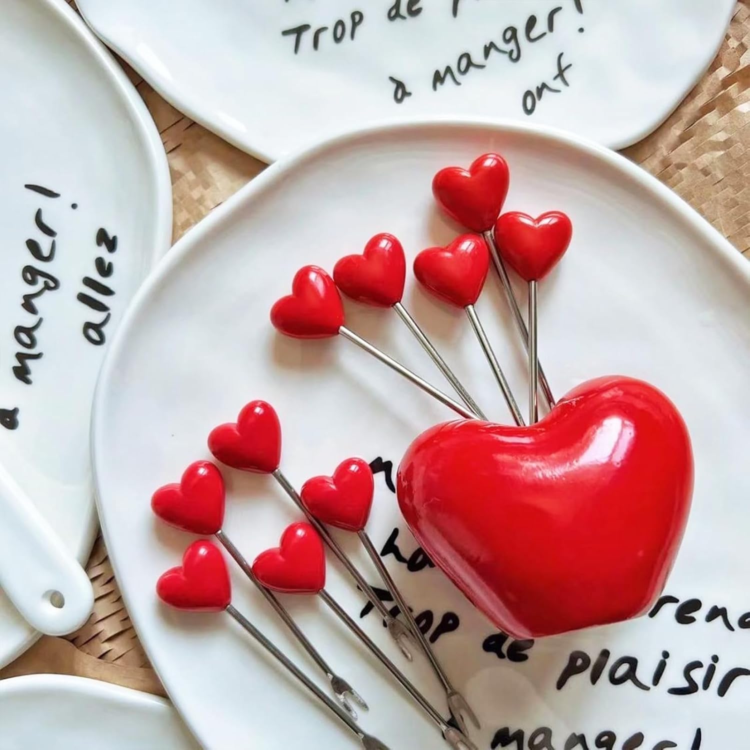 Set of 10 Stainless Steel Fruit forks and 1 Love Holder, Fruit Forks Dessert Forks Salad Forks Food Picks Table Decoration for Valentine's Day Mother's Day Birthday Party
