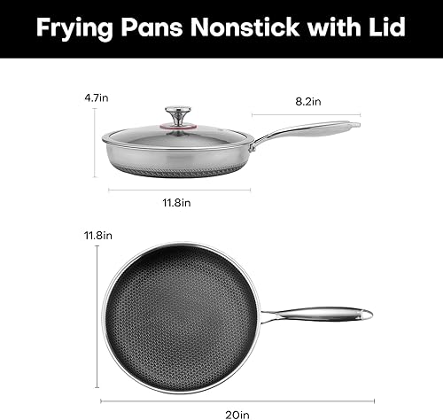 Miniatura 7 de Lazycorner Sartenes antiadherentes con tapa, ollas de cocina de acero inoxidable de 12 pulgadas, no tóxico, inducción saludable, compatible con PFAS