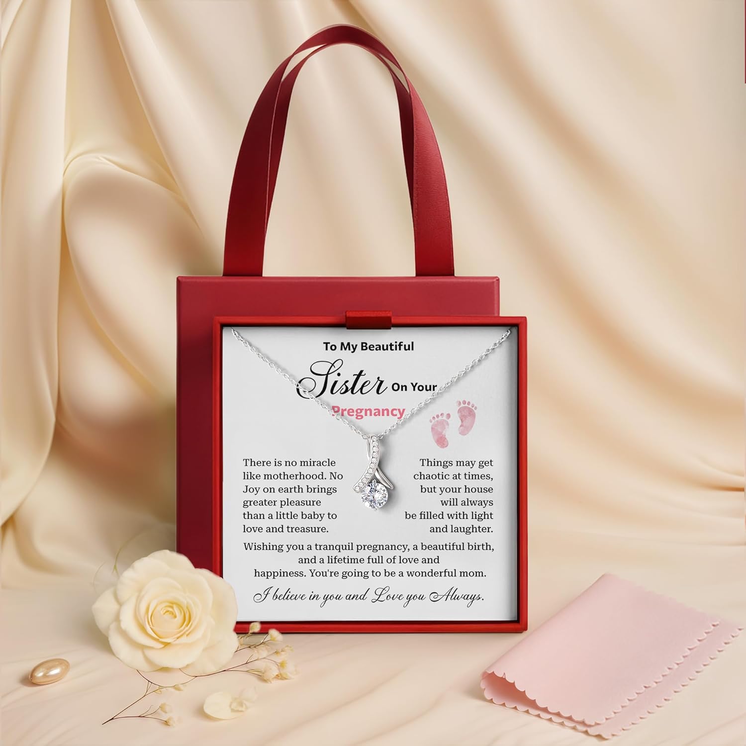 To My Beautiful Sister on Your Pregnancy Necklace, Gifts for Expecting Sister, Mom-to-be Jewelry, Big Sister to Little Sister Necklace, First-time Mom Gifts, Alluring Beauty Necklace for Pregnant Sister With Message Card and Gift Box