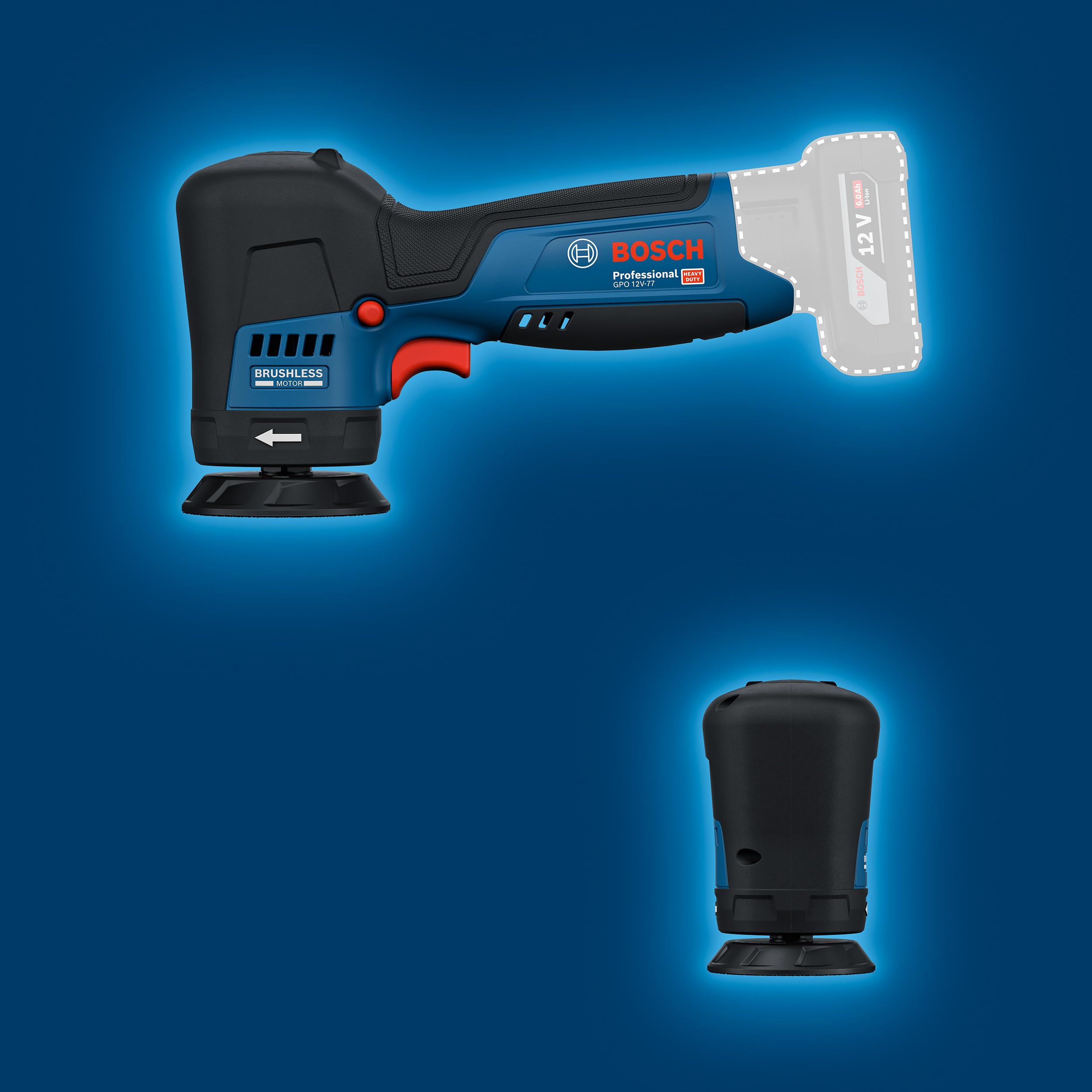 Bosch Professional 12V System Akku-Polierer GPO 12V-77 (inkl. montiertem 77 mm Klett-Stützteller, 77 mm Polier- und Scheuerschwamm)