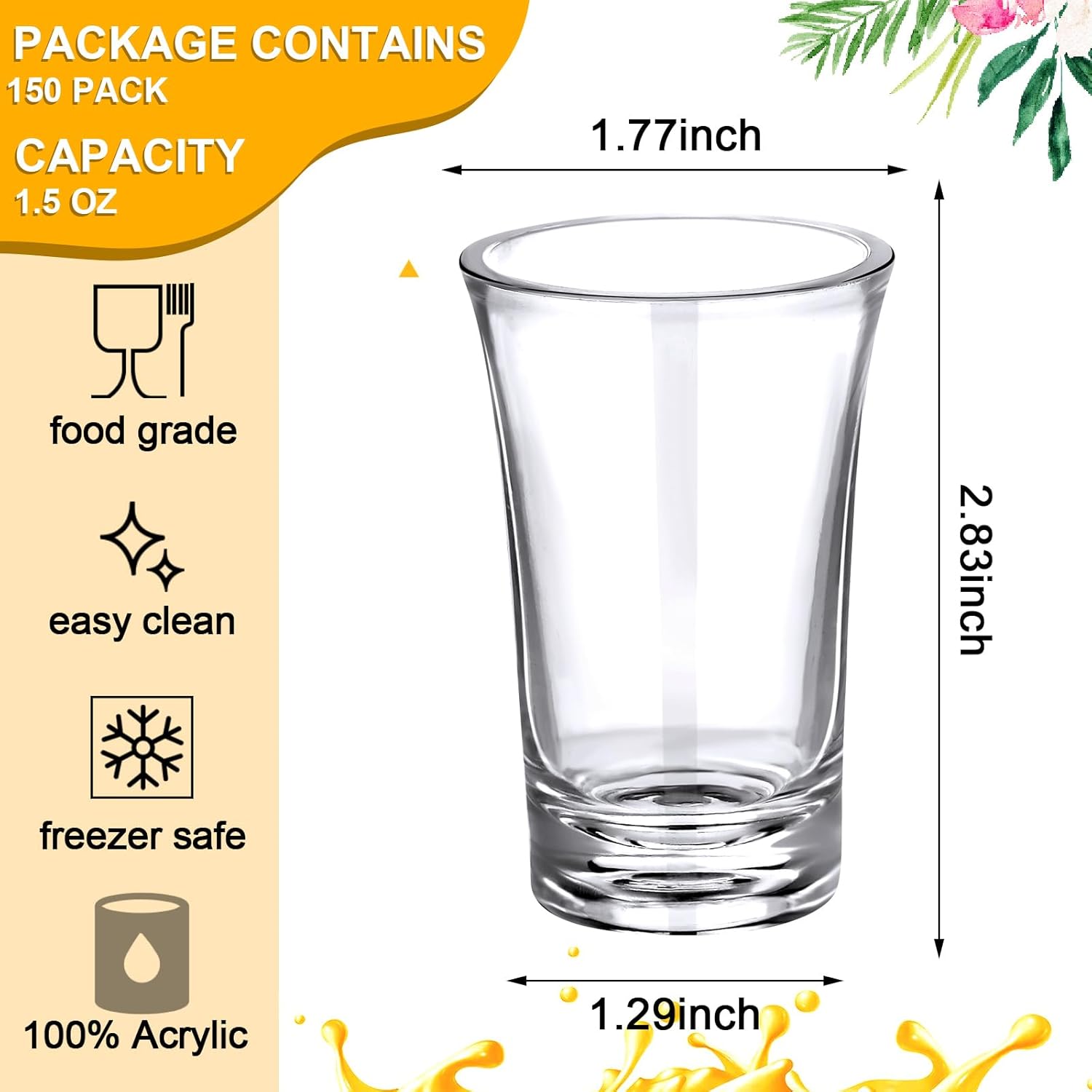 Zubebe 150 Pcs 1.5oz Acrylic Shot Glass Bulk Set with Thickened Base Plastic Clear Shot Glasses, Round Small Shot Glasses Bulk for Party