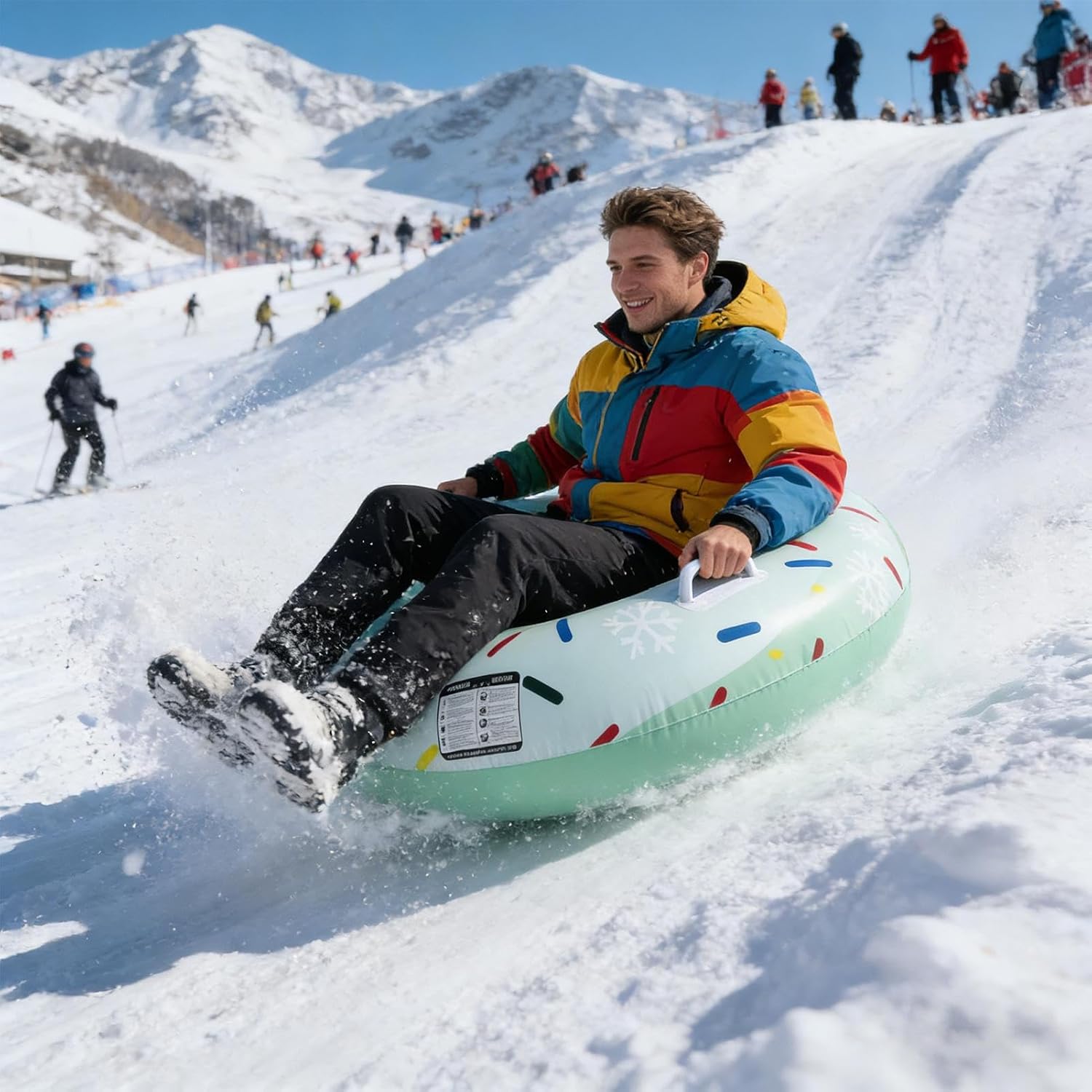 Snow Tube Sled Thick Cold-Resistant with Double Handles | Inflating Snow Tube Sled for Adults Kids for Garden Park Playground Skating Skiing Grass Hill Sliding Water Floating