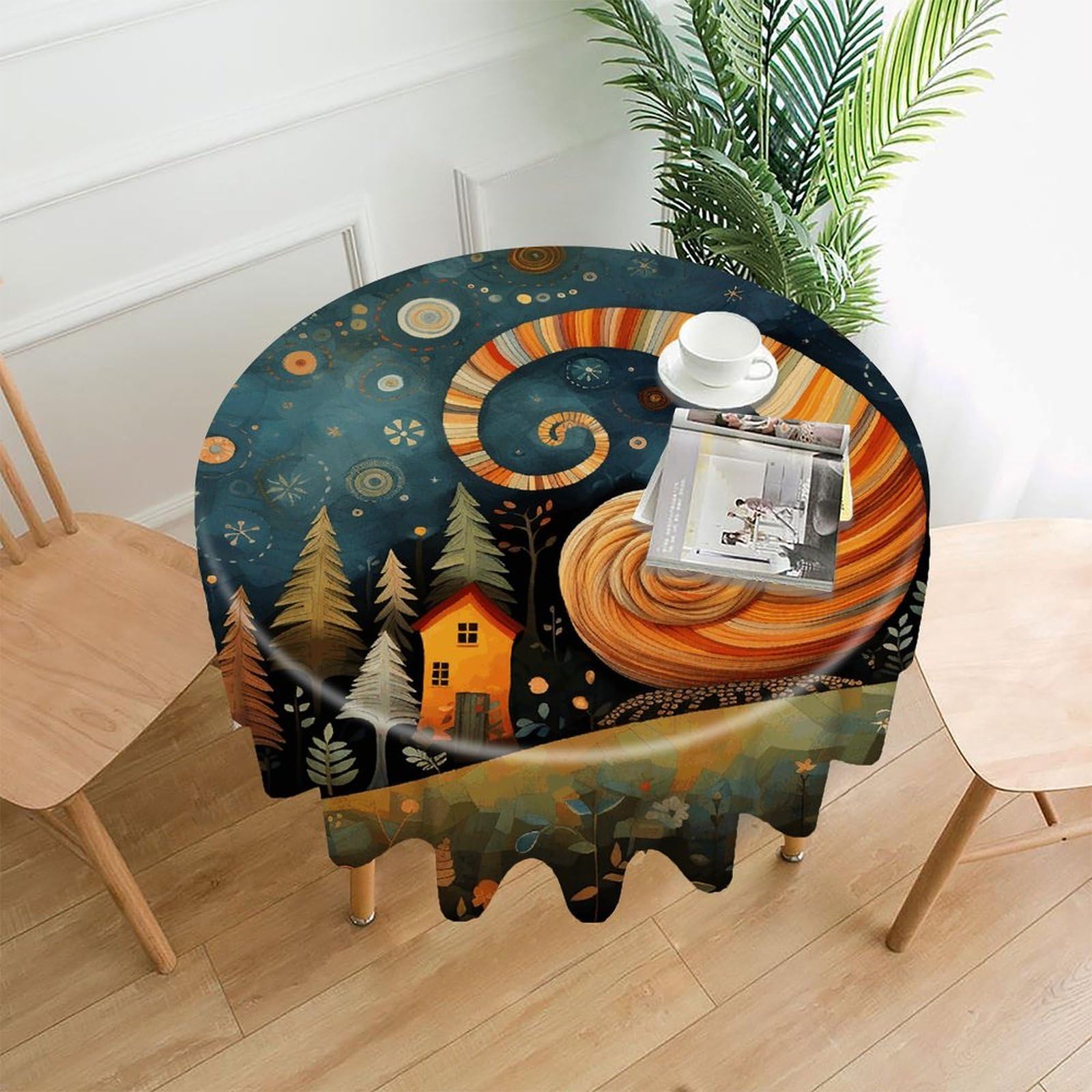 LZQPOEAS Snail Element Picture Tablecloth Decorative Round Table Cloth Wrinkle Resistant Round Tablecloth Washable Circle Table Cover for Kitchen Dining Party Wedding Camping 60 Inch