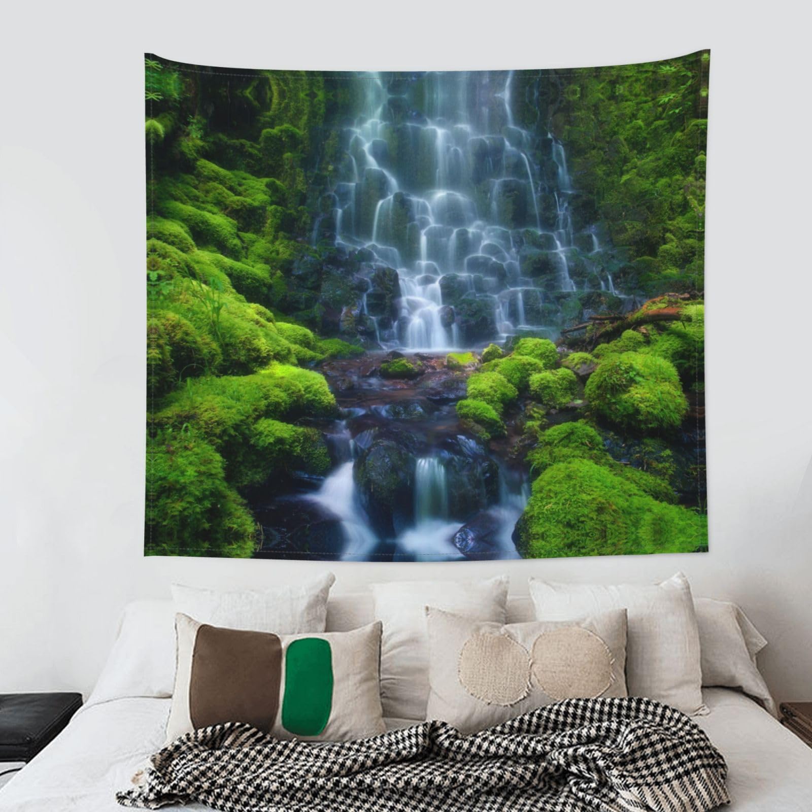 Arazzo Da Parete Cascata Naturale – 230x180 Cm, Verde, Poliestere, Per Atmosfera Rilassante In Casa