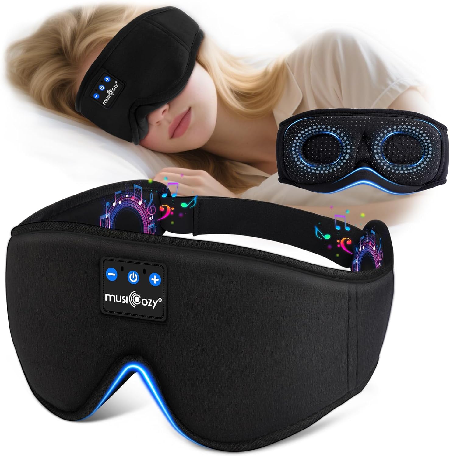 MUSICOZY Sleep mask Headphones,100% Blackout 3D Zero Eye Pressure Bluetooth Sleep mask Breathable Eye mask with Bluetooth Headphones Sleep Headphones for Side Sleepers,with 14H Playtime&Bluetooth 5.4