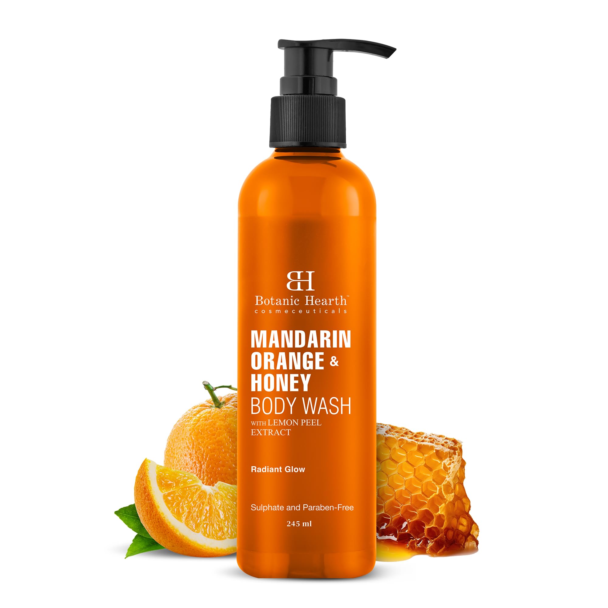 Botanic Hearth Mandarin Orange & Honey Body Wash with Lemon Peel Extract for a Radiant Glow | Sulphate & Paraben Free | Suitable for All Skin Types | Shower Gel for Men and Women| 245ml