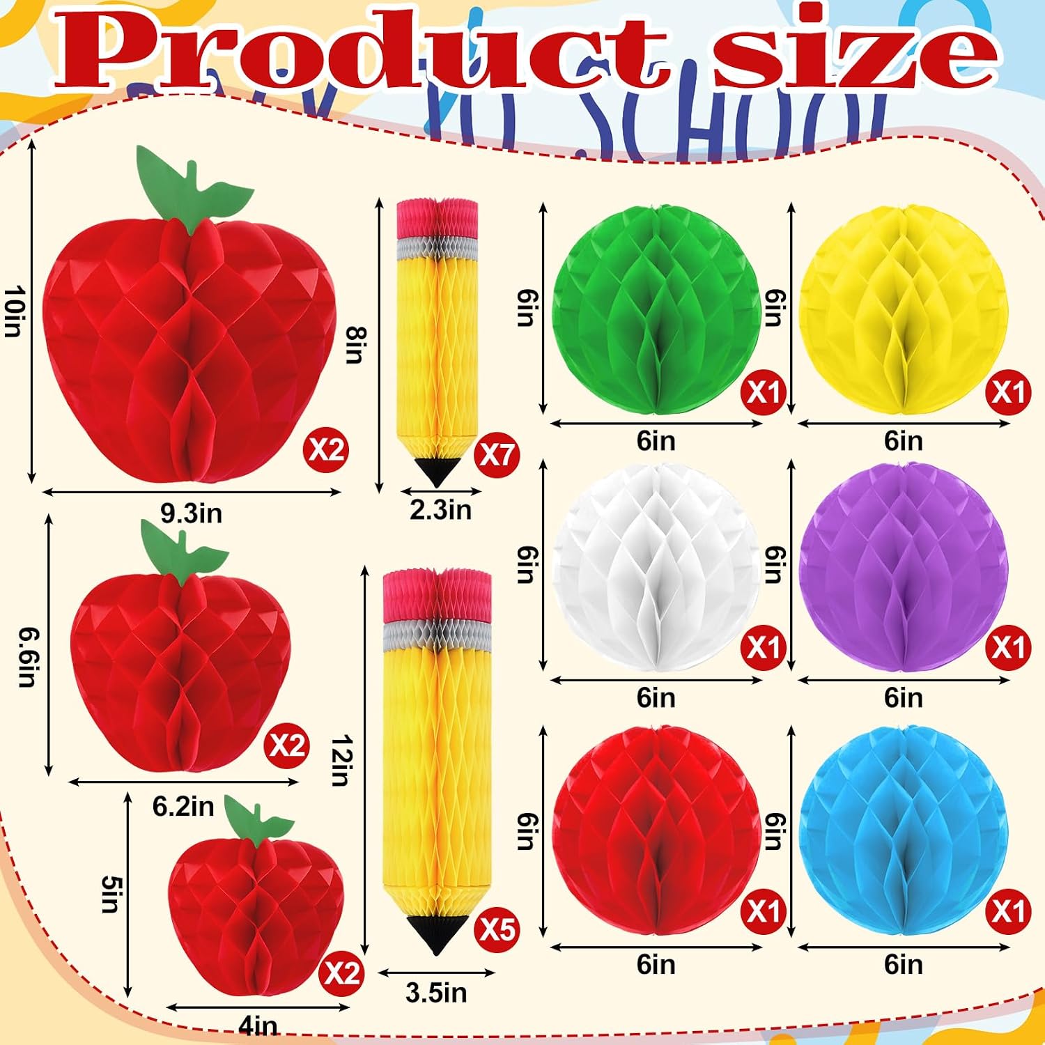 Seenelling 24 Pcs Classroom Decor Back to School Decorations Hanging Honeycomb Centerpiece Preschool Kindergarten Ceiling Decor for First Day of School Welcome Party Supplies(Pencil)