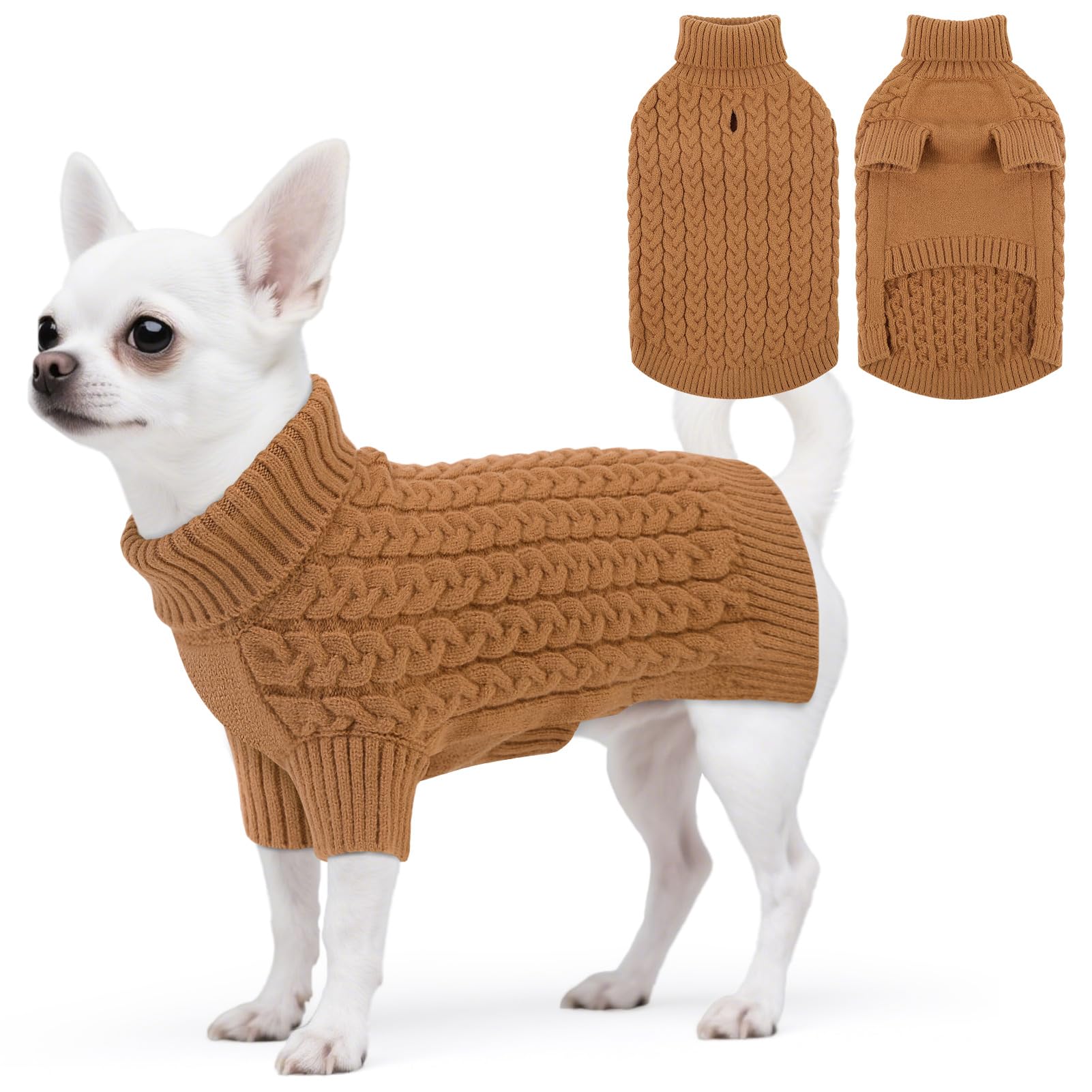 ASENKU Hundepullover für Kleine Hunde S – Winter Warm Gestrickt mit Geschirröffnung, Waschbarer Rollkragen Strickpullover mit Beinen, Ideal für Dackel (Teckel), Mops & Malteser