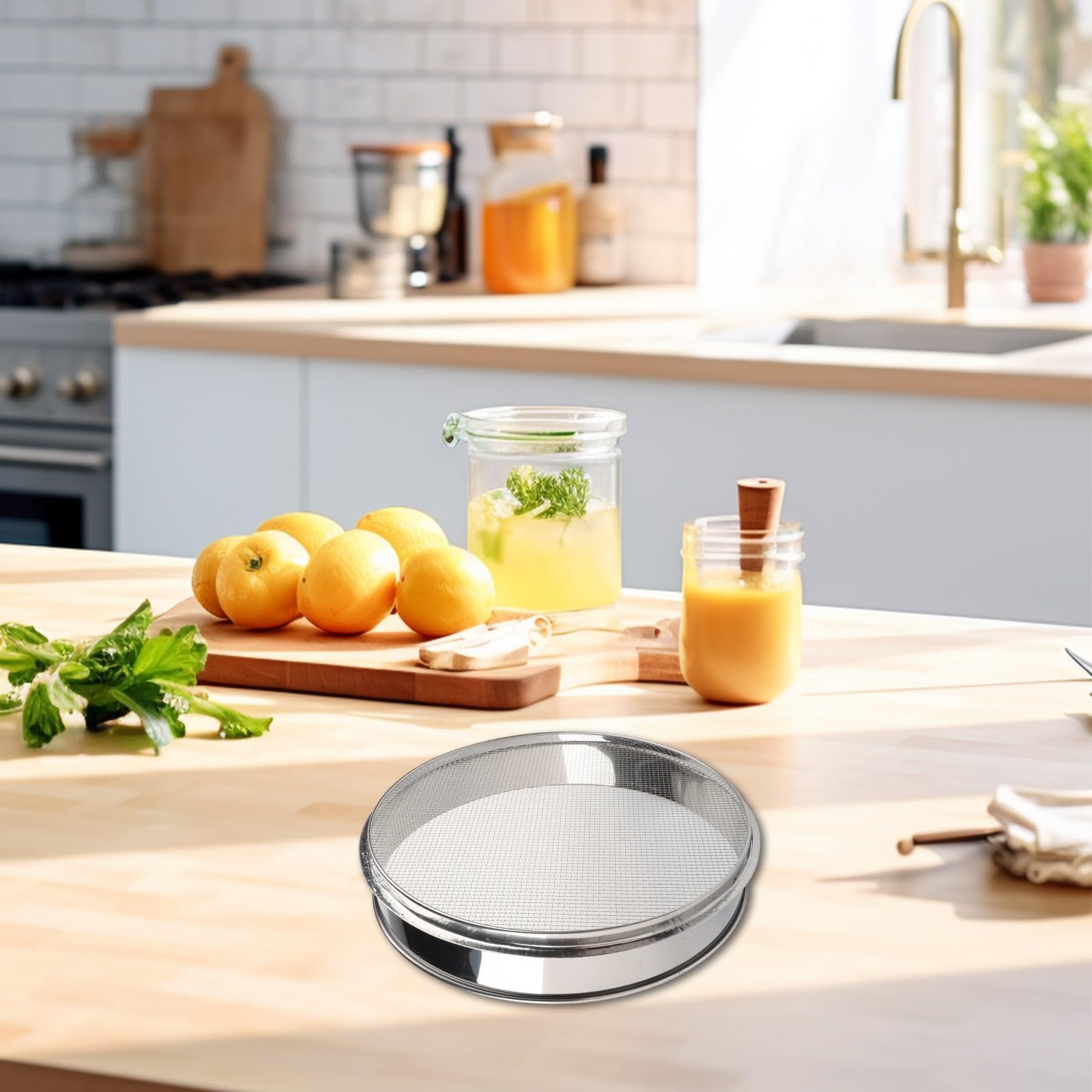 Colador de harina de acero inoxidable, 40 cm, para cocina, colador de