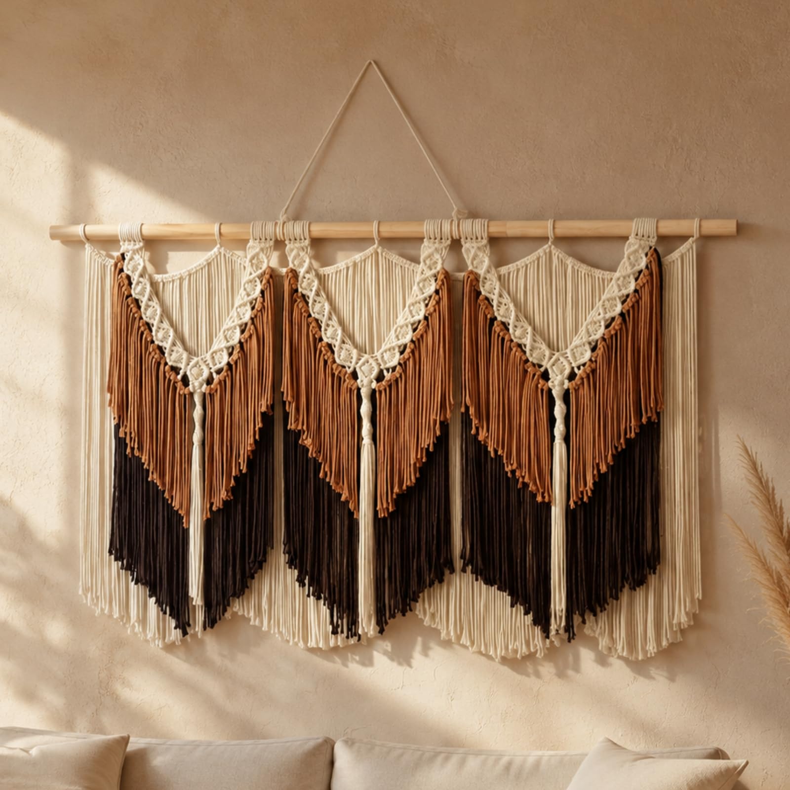 Milageto Colgante Pared Cuerda Algodón a Mano Colgante Pared con Varilla Versátil Tapiz Macramé para Salones, Estilo B