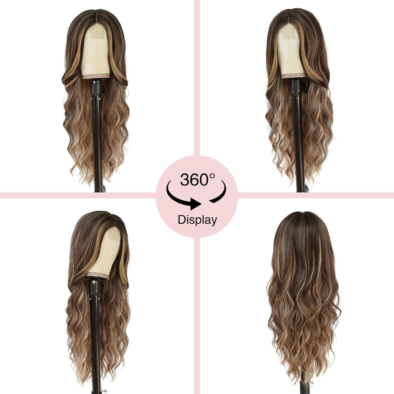 NAYOO Long Wavy Wig for Women 26 Inch Brown Wig with Blonde Highlights, Balayage Highlight Synthetic Wig, Natural Looking Middle Part Wig, Heat Resistant Fiber for Daily Wear