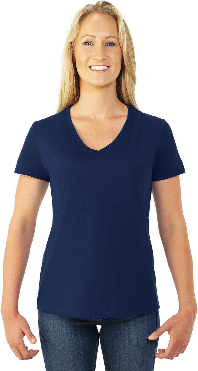 Fruit of the LoomWomens HD Cotton Short Sleeve V-Neck T-Shirt, M, J Navy