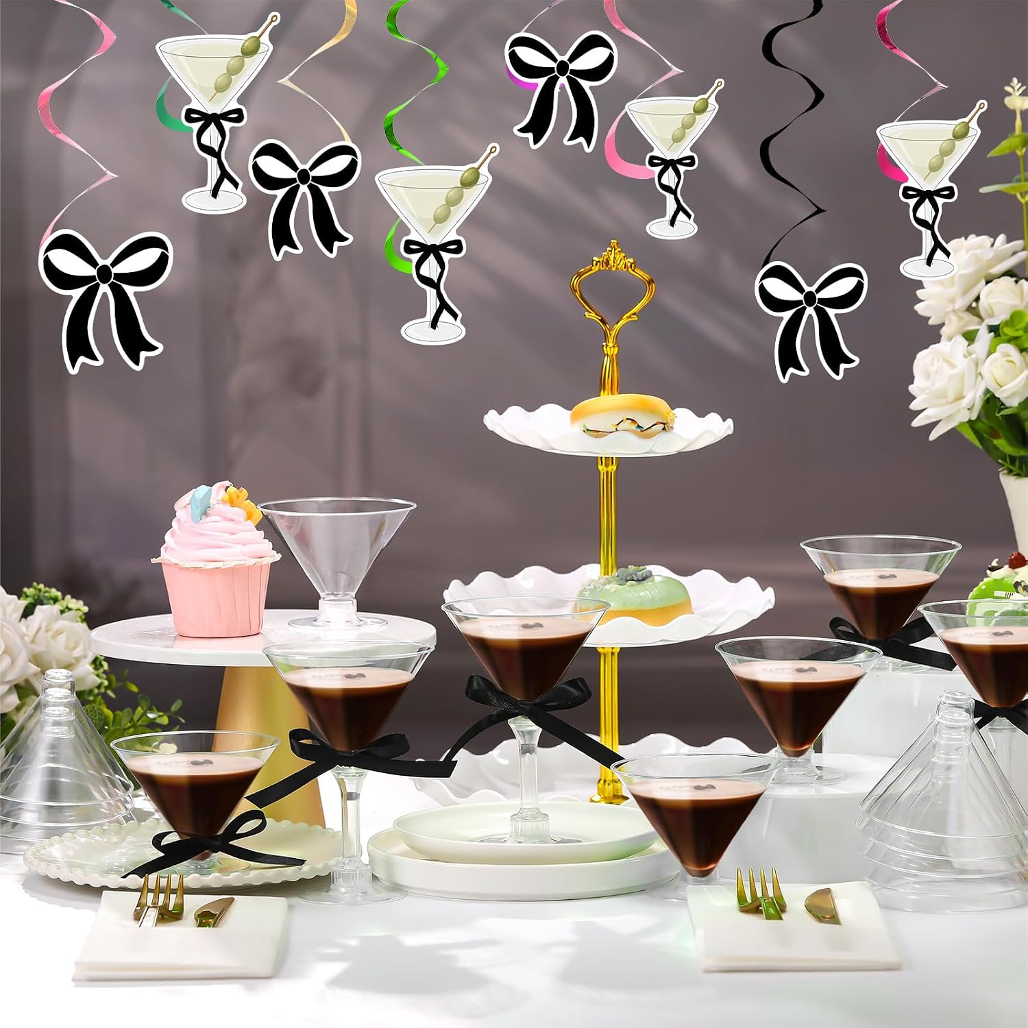 Rtteri 36 Pcs Plastic Martini Glasses with Black Ribbon 5oz