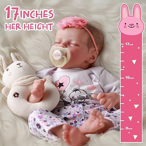 Miniatura 9 de JIZHI - Realistas muñecas reborn de bebés recién nacidos cuerpo suave 17 pulgadas de longitud incluye juguetes para el bebé y accesorios ideal para