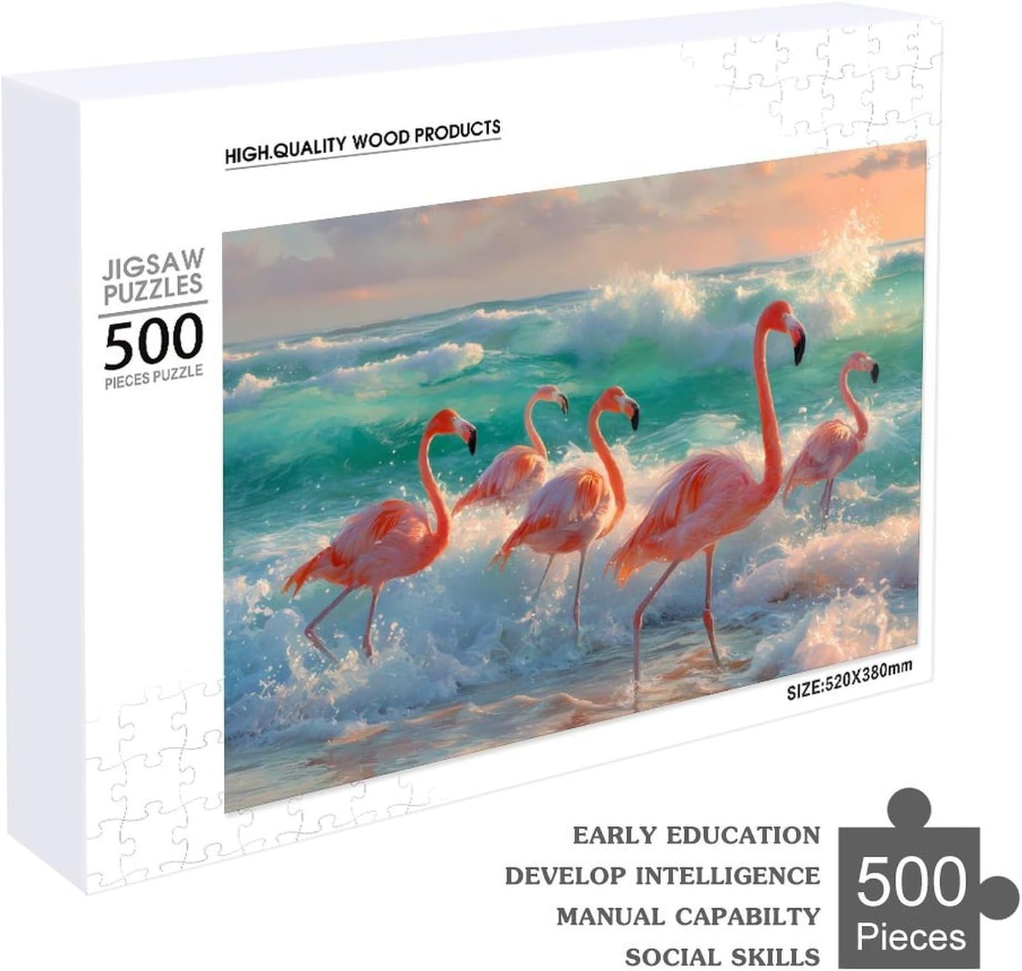 Wild Flamingo Tropical Beach Puzzles for Adults 500 PCS Wooden Jigsaw Puzzle Wall Decor Christmas
