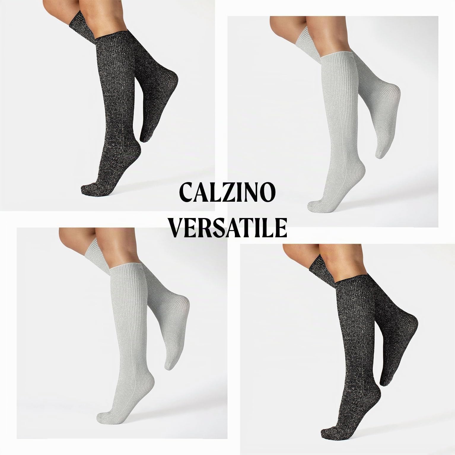 CALZITALY PACK 4 PAIA Calze senza Bordo Elastico, Calzini Brillanti, Calze Costine, Gambaletti Opachi | Made in Italy