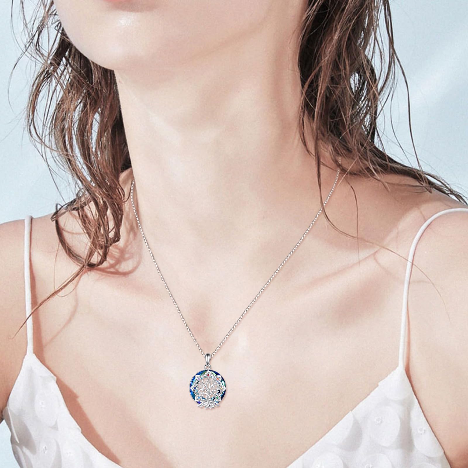 YAFEINI Baum des Lebens Kette 925 Sterling Silber Chakra Lotus/David Stern Anhänger Halskette Kristall Abalone Muschel Baum Schmuck Geschenk für Damen Mädchen Mama