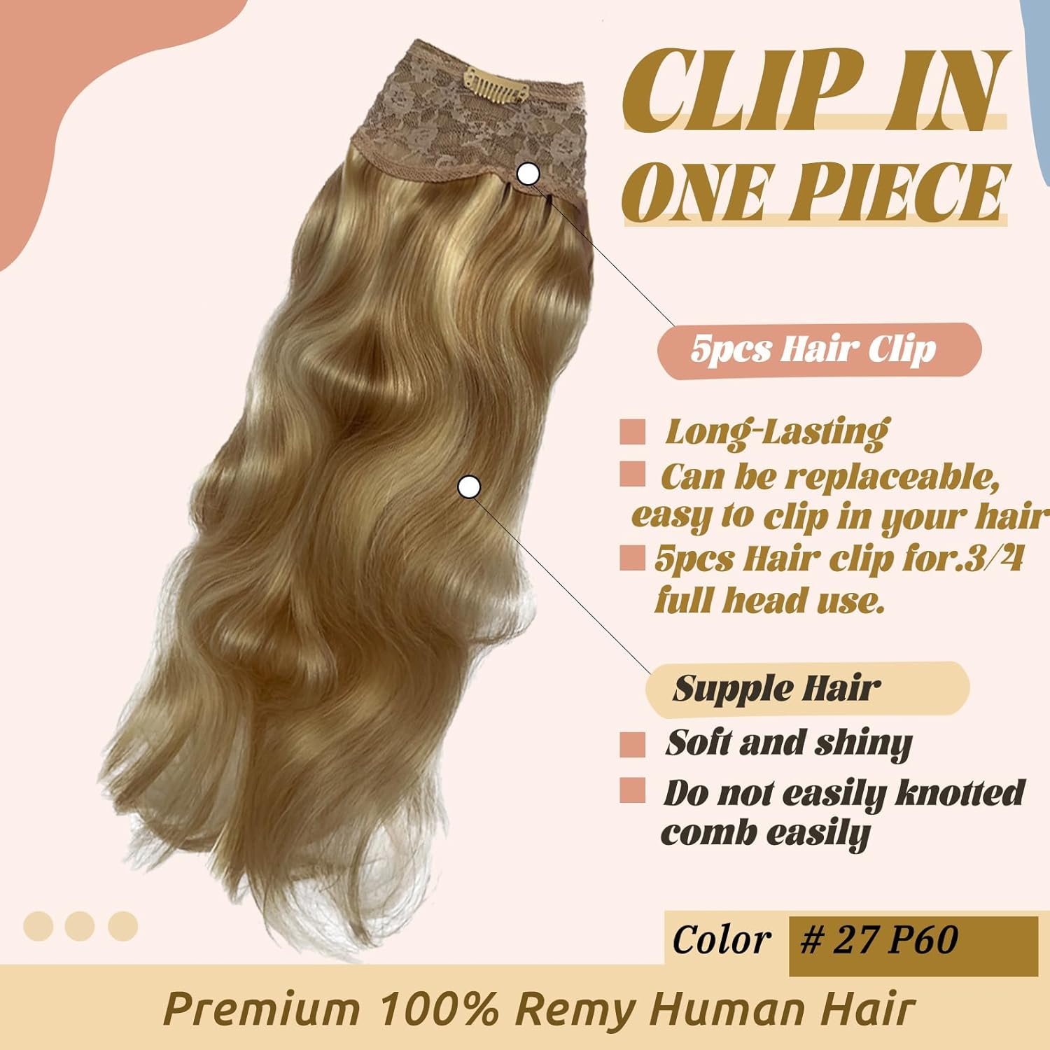 Curly Clip In Hair Extensions Real Human Hai,Long Body Wave One Piece Clip ins 100G Hair Extensions for Full Head Highlightes Brown Double Weft Remy Hair Clip in Extensions for Women 22"
