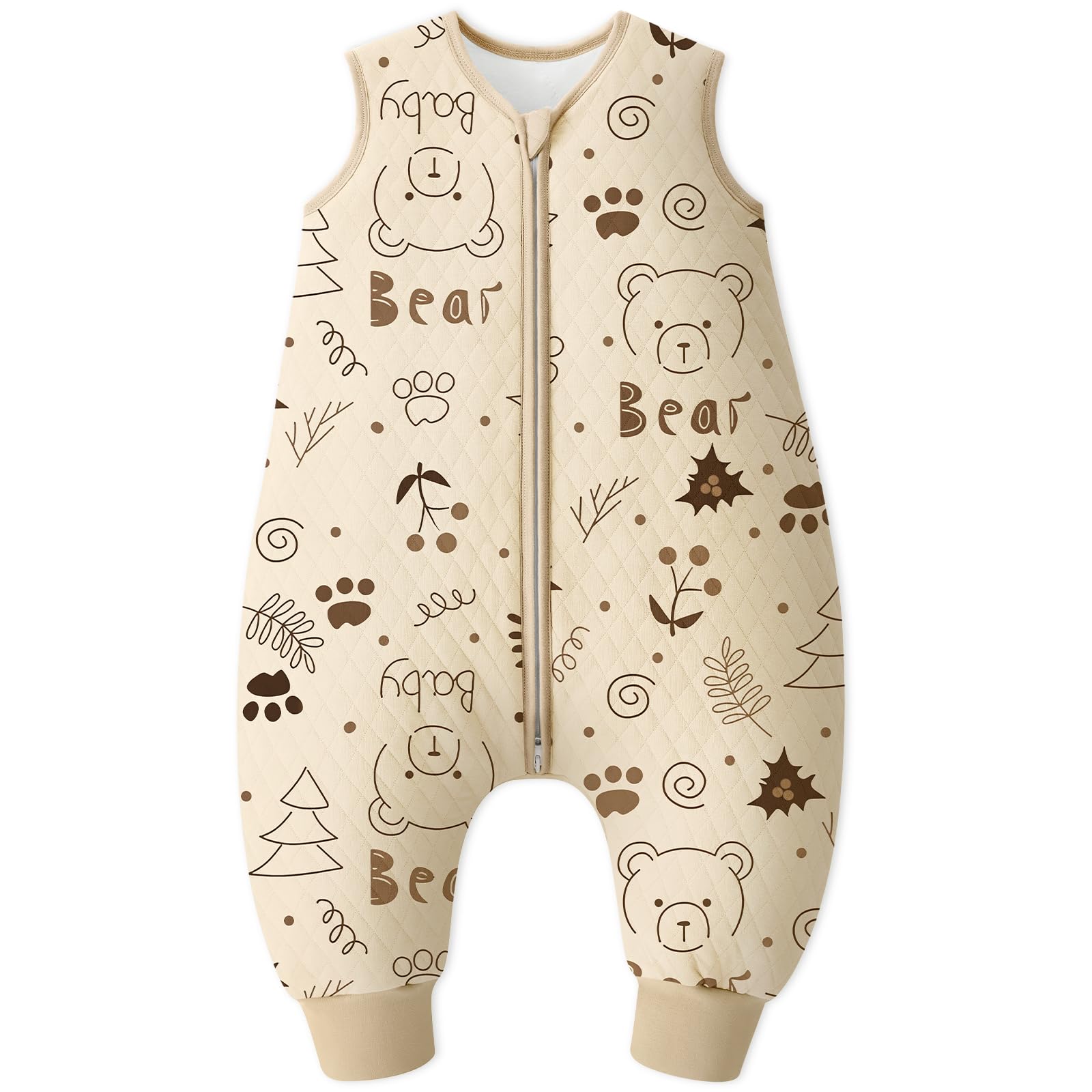 Looxii Schlafsack Baby mit füßen 2.5 Tog Baumwolle Warm Winterschlafsack Baby Schlafsack mit Beinen für Kinder 18-36 Monate Jungen Mädchen 80 cm Beige Bär