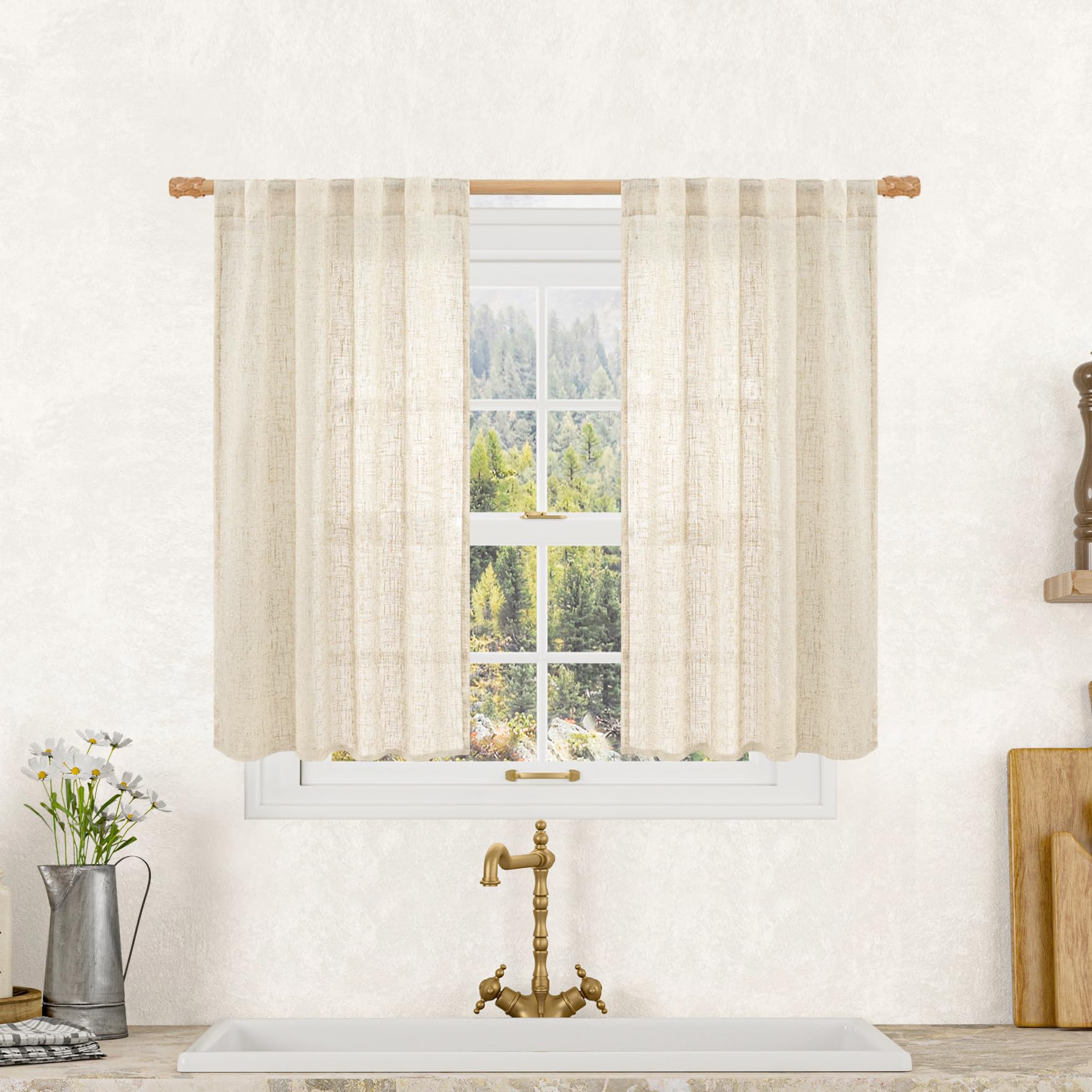 LAMIT Semi Sheer Linen Curtains 40 Inch Length for Cafe Small Windows โ image 1