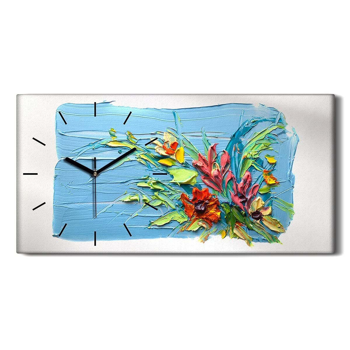 Horloge sur Toile Art de Fleurs d'huile Art Mural Moderne Salon Chambre 60x30cm