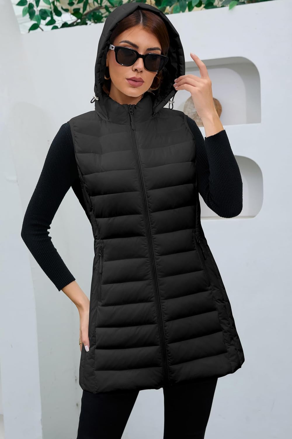 Long Puffer Vest for Women with Hood Lightweight Packable Sleeveless Vest for Spring, Fall & Winter - Image 5
