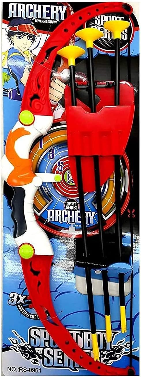 Laemenoz Plastic Archer Bow and Arrow Set with Quiver and 3 Suction Arrows and Target (Multi)
