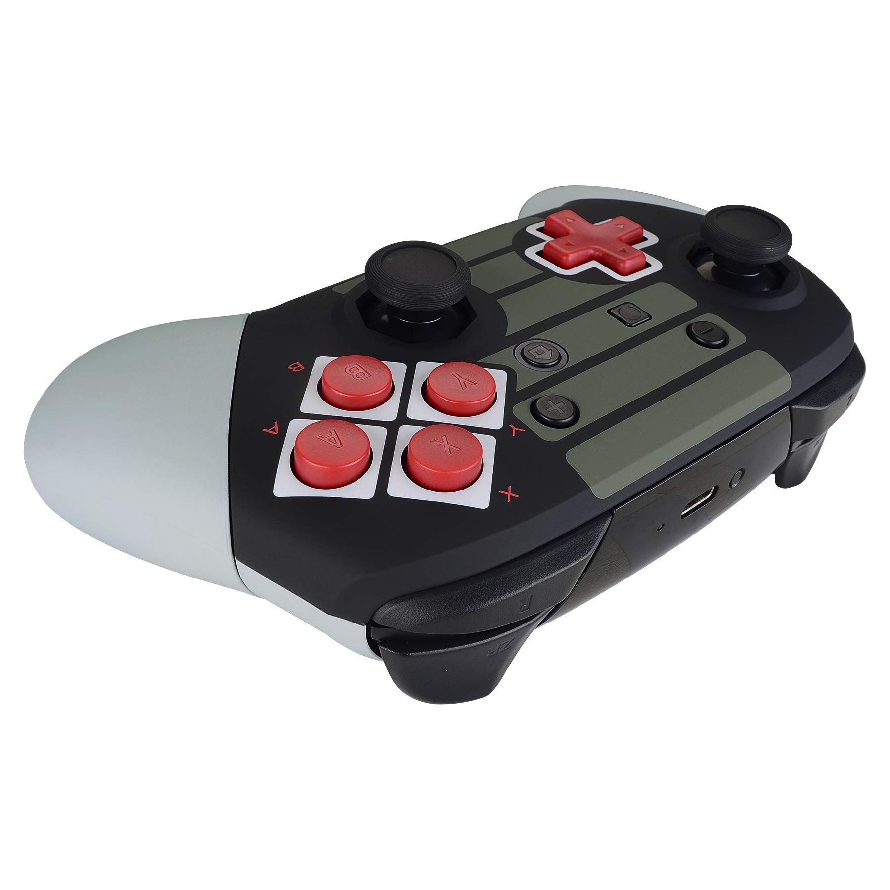 eXtremeRate Coque de Remplacement pour Nintendo Switch Pro Manette, Shell Avant avec Trou de Joystick Octagonal, Coques Arrière Motifs et Poignées Grips pour Manette Switch Pro-NES Classique
