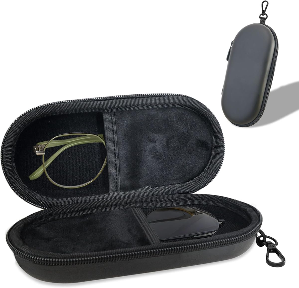 CHANGAR Double Eyeglasses Case PU Hard Shell Dual Glasses Case，Multiple Leather Sunglasses Organizer with Clip Double Eyewear Storage for Men Women Travel